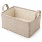 Natural Oat Small Rectangular Fabric Storage Basket on a white background