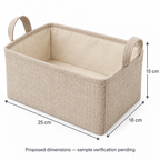 Natural Oat Small Rectangular Fabric Storage Basket showing proposed dimensions