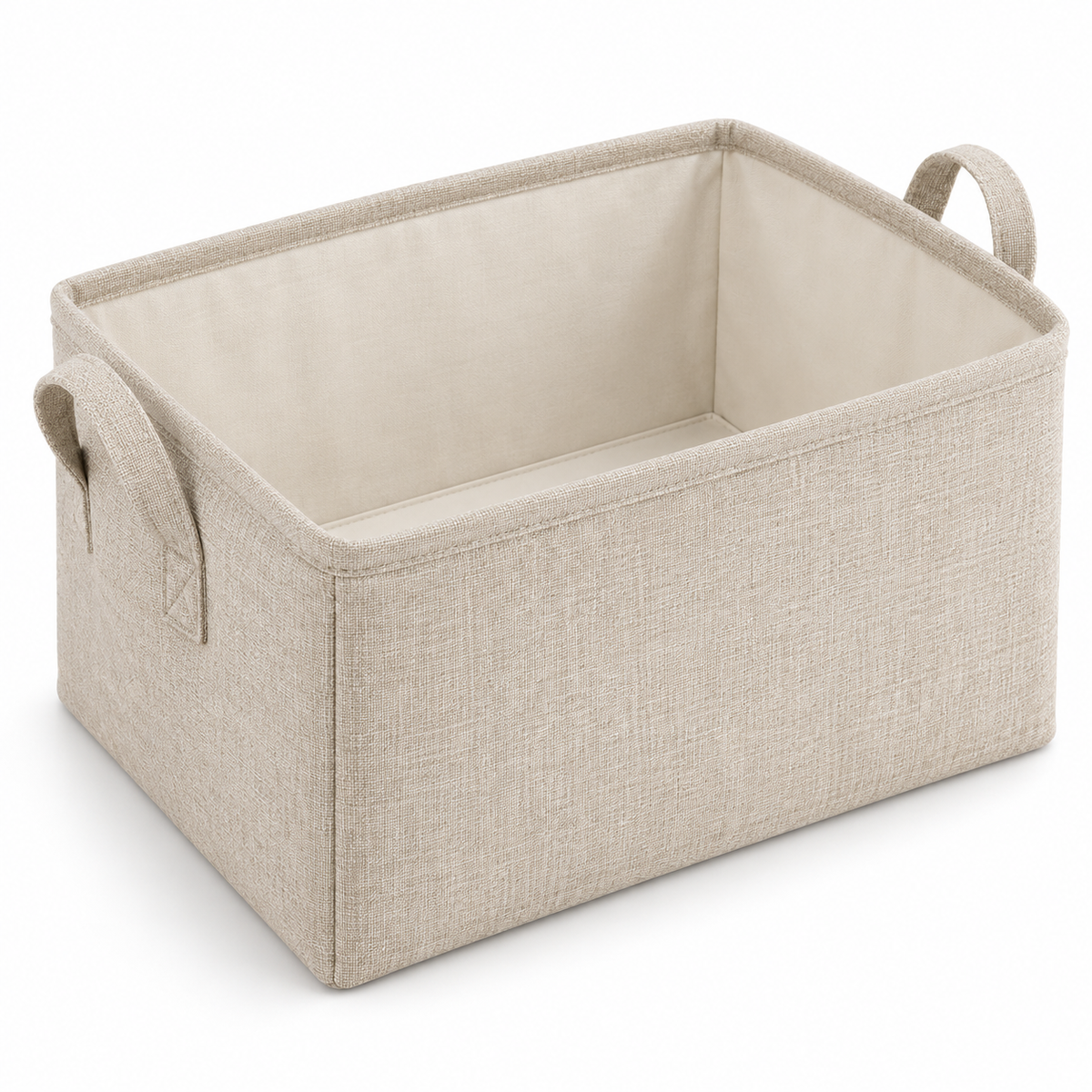 Natural Oat Medium Rectangular Fabric Storage Basket on a white background