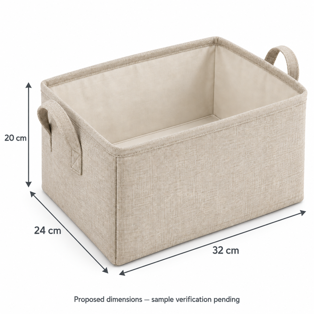 Natural Oat Medium Rectangular Fabric Storage Basket showing proposed dimensions
