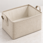 Natural Oat Medium Rectangular Fabric Storage Basket showing fabric handles and open interior