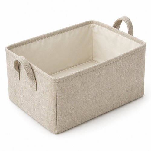 Natural Oat Large Rectangular Fabric Storage Basket on a white background