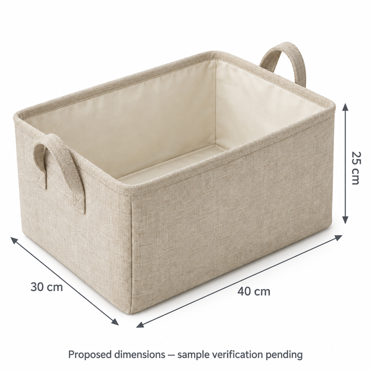Natural Oat Large Rectangular Fabric Storage Basket showing proposed dimensions