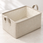 Natural Oat Large Rectangular Fabric Storage Basket showing fabric handles and open interior