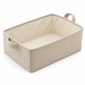 Natural Oat Low Wide Fabric Storage Basket on a white background