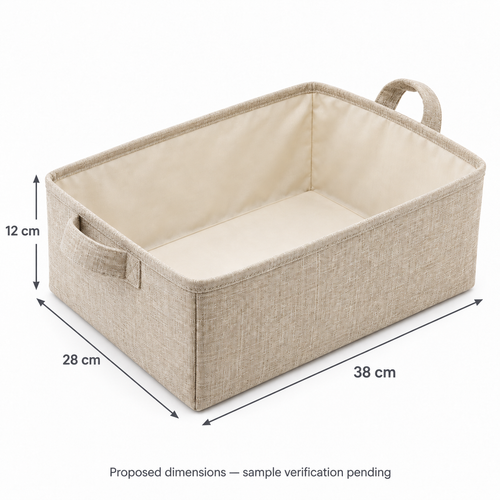 Natural Oat Low Wide Fabric Storage Basket showing proposed dimensions