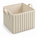 Sage Stripe Small Square Fabric Storage Basket on a white background