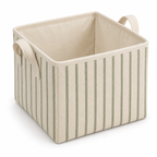 Sage Stripe Small Square Fabric Storage Basket on a white background
