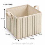 Sage Stripe Small Square Fabric Storage Basket showing proposed dimensions