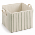 Sage Stripe Medium Square Fabric Storage Basket on a white background
