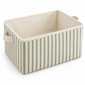 Sage Stripe Large Rectangular Fabric Storage Basket on a white background
