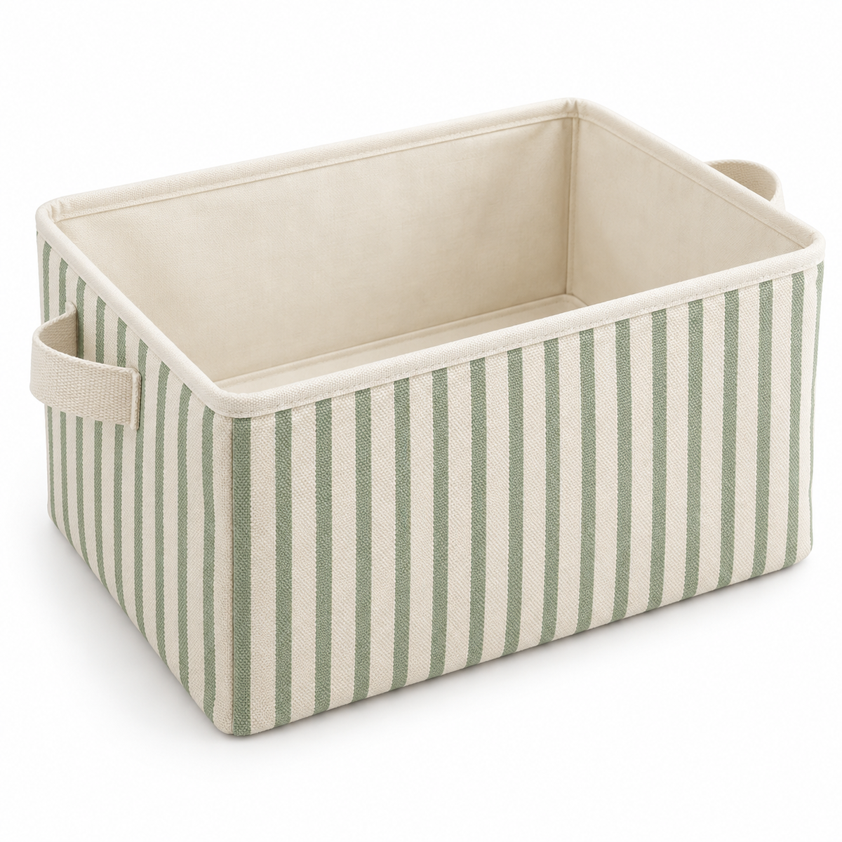 Sage Stripe Large Rectangular Fabric Storage Basket on a white background