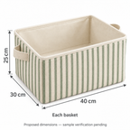 Sage Stripe Large Rectangular Fabric Storage Basket showing proposed dimensions