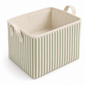 Sage Stripe Tall Fabric Storage Basket on a white background