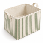 Sage Stripe Tall Fabric Storage Basket on a white background