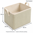 Sage Stripe Tall Fabric Storage Basket showing proposed dimensions