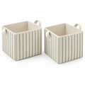 Sage Stripe Matching Pair Fabric Storage Baskets, 2-Piece Set on a white background