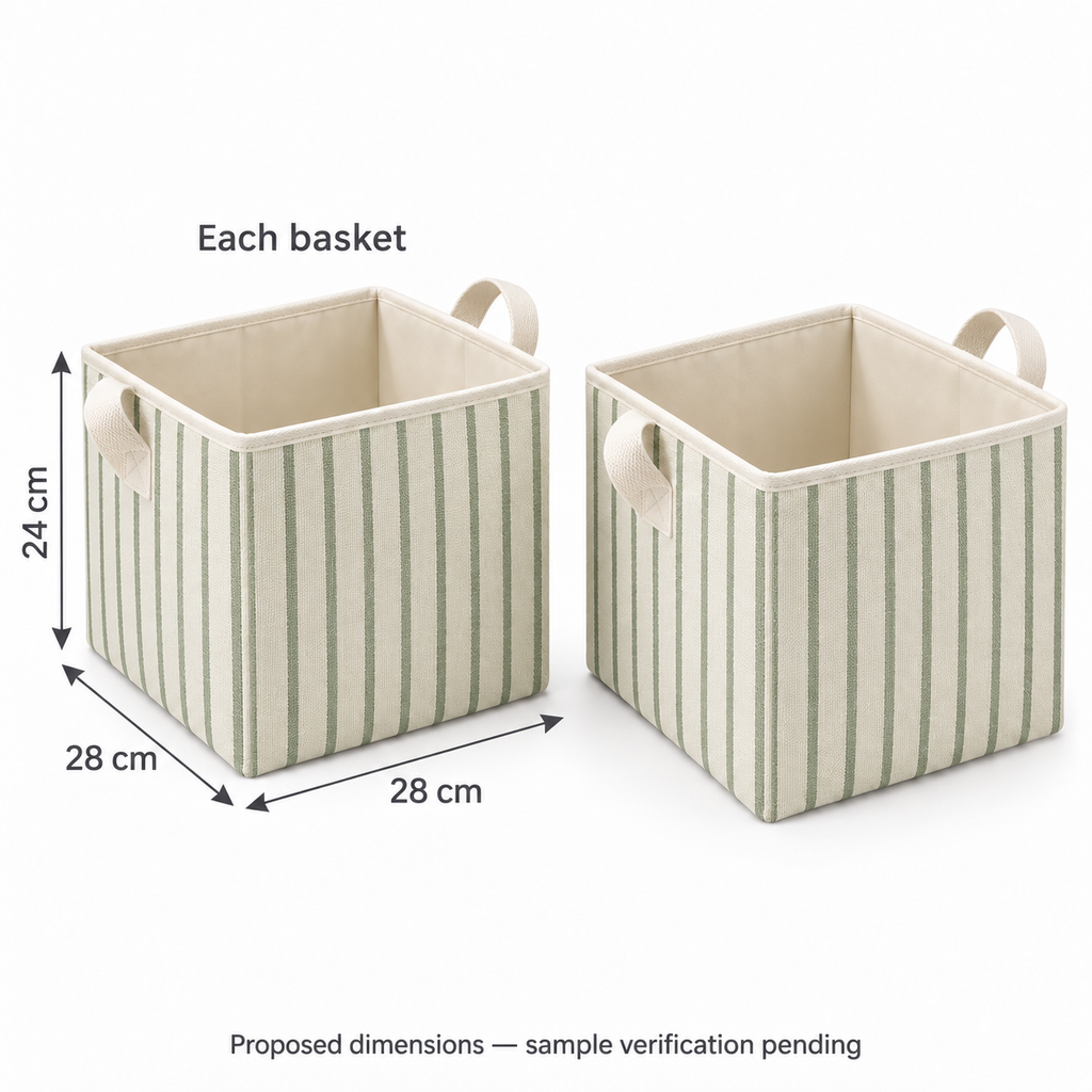 Sage Stripe Matching Pair Fabric Storage Baskets, 2-Piece Set showing proposed dimensions