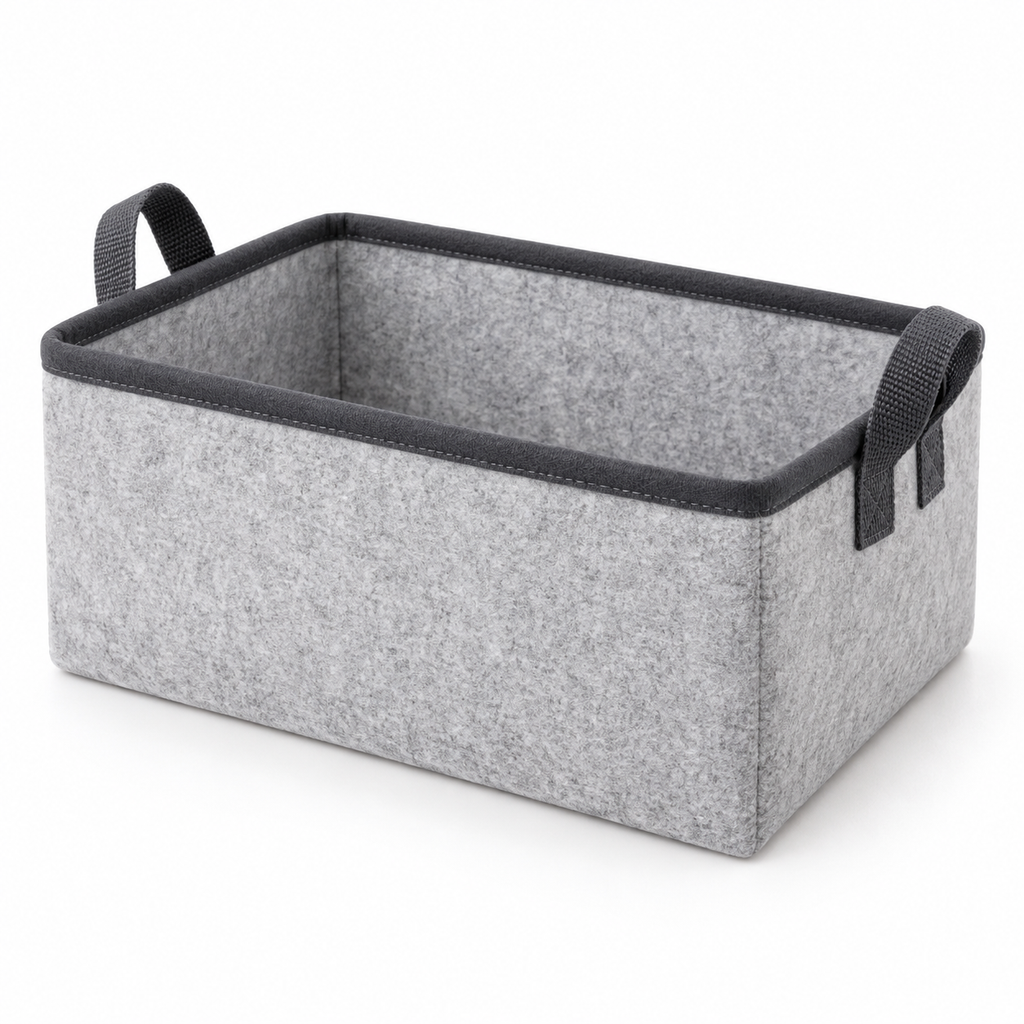 Slate Minimal Small Desktop Fabric Storage Basket on a white background
