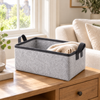 Slate Minimal Small Desktop Fabric Storage Basket in a home storage setting