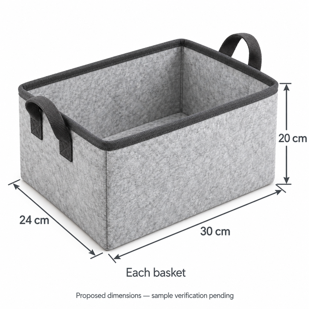 Slate Minimal Medium Shelf Fabric Storage Basket showing proposed dimensions