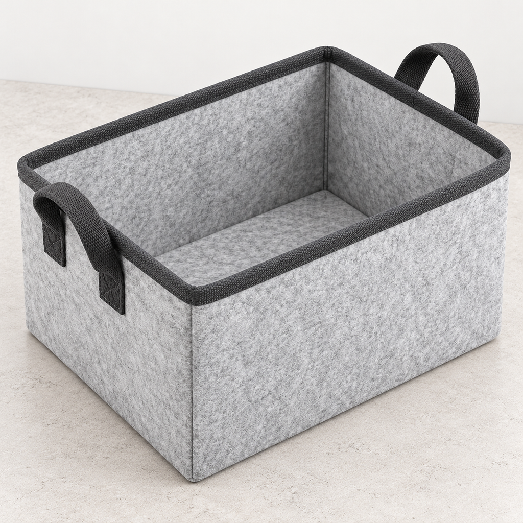 Slate Minimal Medium Shelf Fabric Storage Basket showing fabric handles and open interior