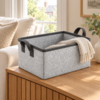 Slate Minimal Medium Shelf Fabric Storage Basket in a home storage setting