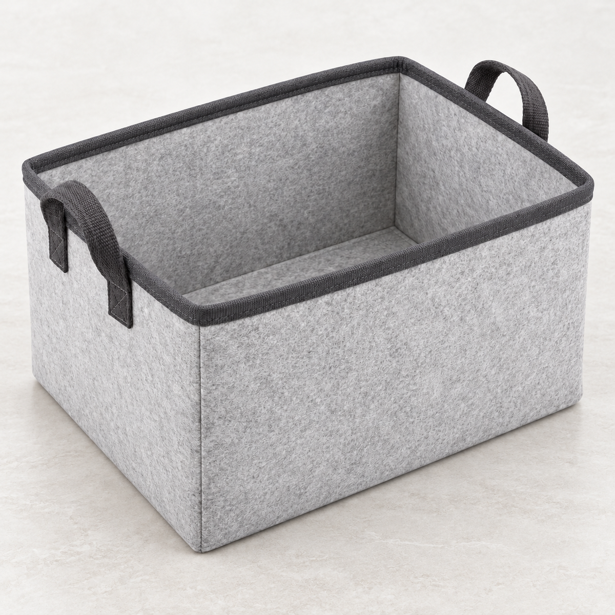Slate Minimal Large Wardrobe Fabric Storage Basket showing fabric handles and open interior