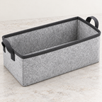 Slate Minimal Narrow Long Fabric Storage Basket showing fabric handles and open interior