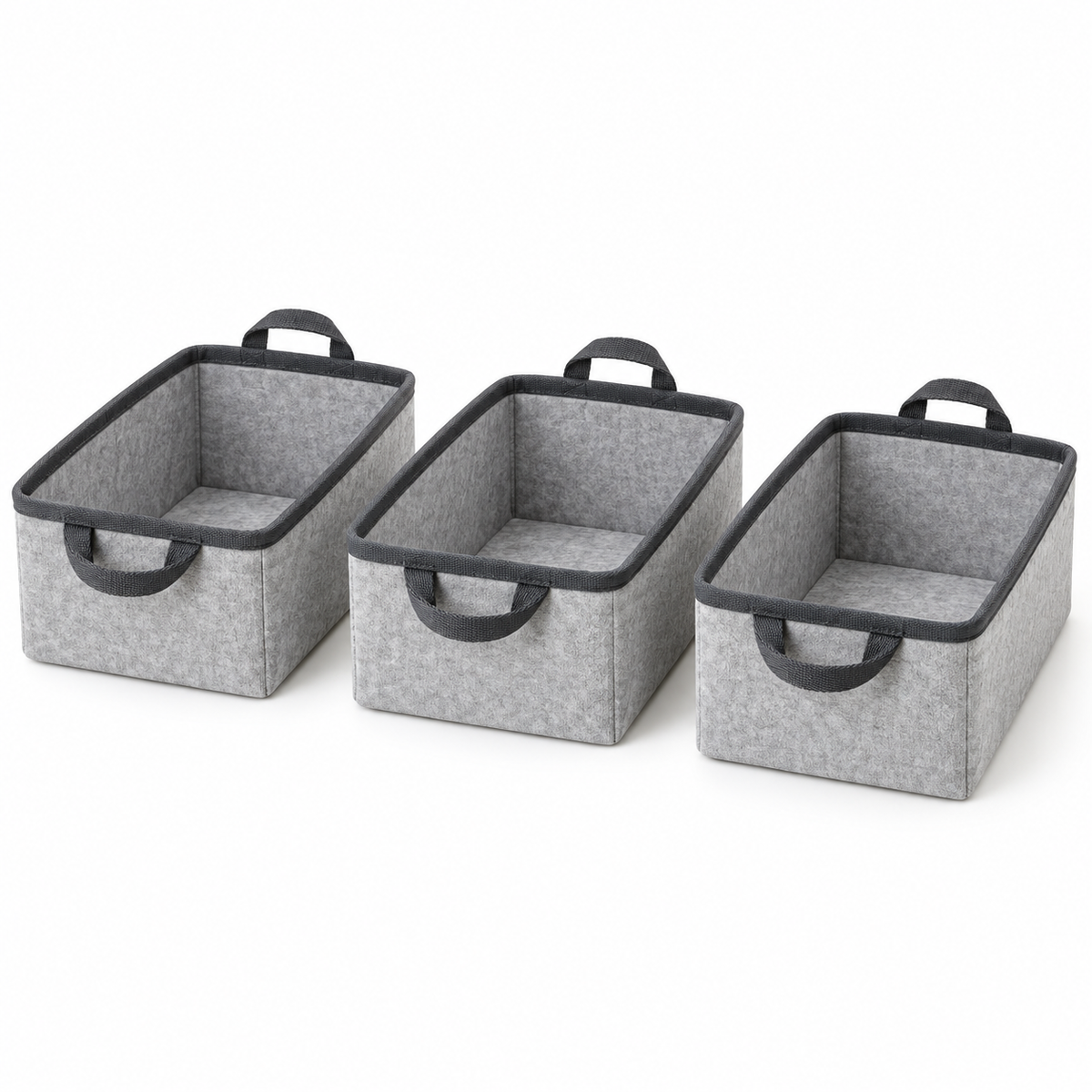 Slate Minimal Small Basket Trio Fabric Storage Baskets, 3-Piece Set on a white background