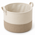 Soft Sand Small Round Fabric Storage Basket on a white background