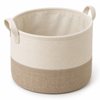 Soft Sand Small Round Fabric Storage Basket on a white background