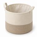 Soft Sand Medium Round Fabric Storage Basket on a white background