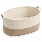 Soft Sand Wide Oval Fabric Storage Basket on a white background