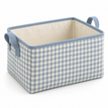 Blue Gingham Medium Rectangular Fabric Storage Basket on a white background