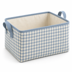 Blue Gingham Medium Rectangular Fabric Storage Basket on a white background