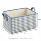 Blue Gingham Medium Rectangular Fabric Storage Basket showing proposed dimensions