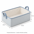 Blue Gingham Low Shelf Fabric Storage Basket showing proposed dimensions