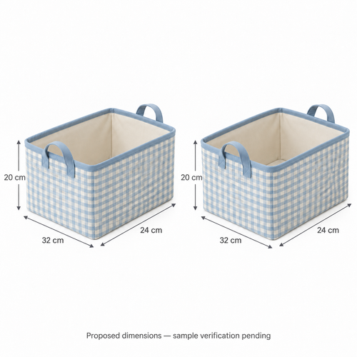 Blue Gingham Matching Pair Fabric Storage Baskets, 2-Piece Set showing proposed dimensions